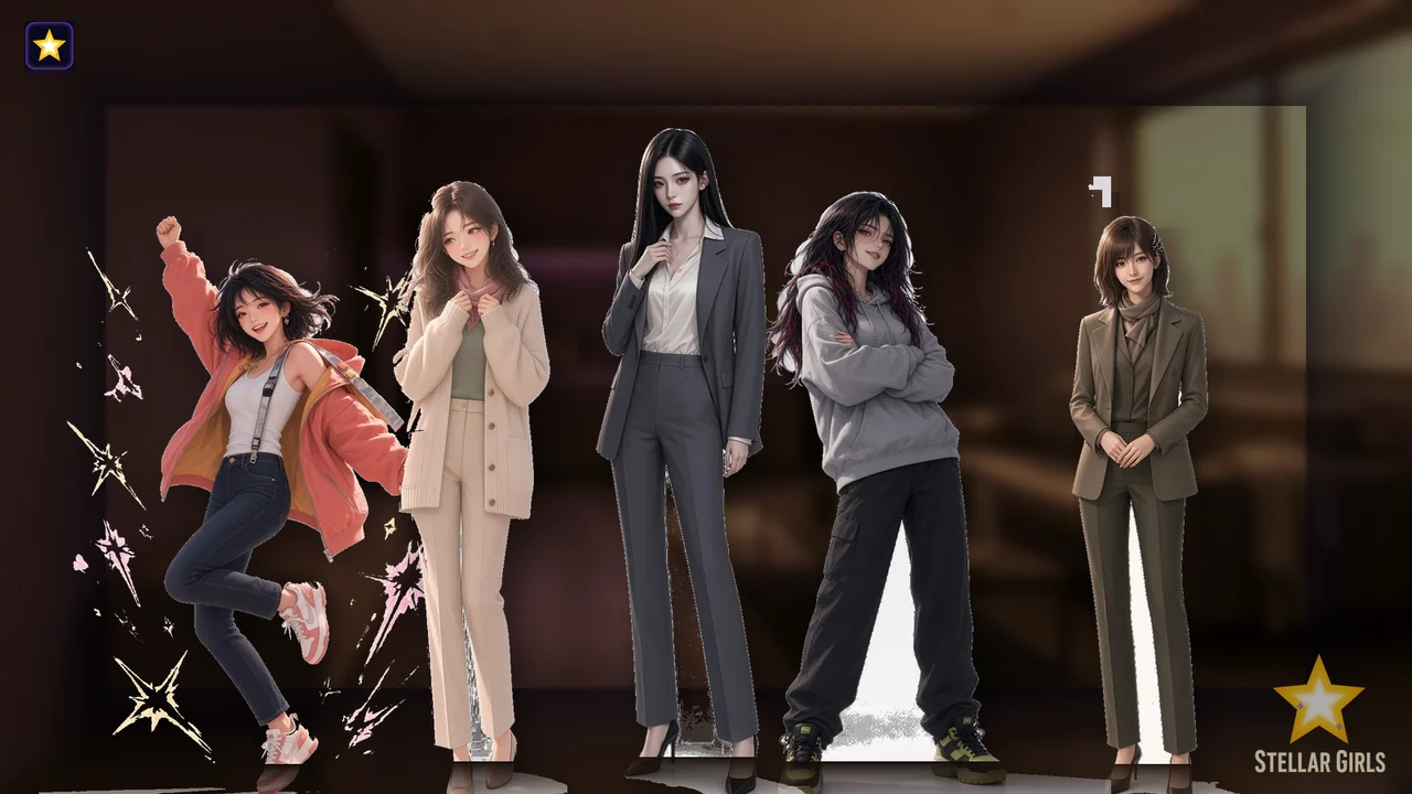 The founding five in new fullbody poses: Min-ji, Soo-yeon, Ha-eun, Dae-ri, and Ji-na